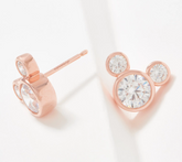 Diamonique Disney Mickey Bezel Set Studs, Rose gold-plated Sterling Silver